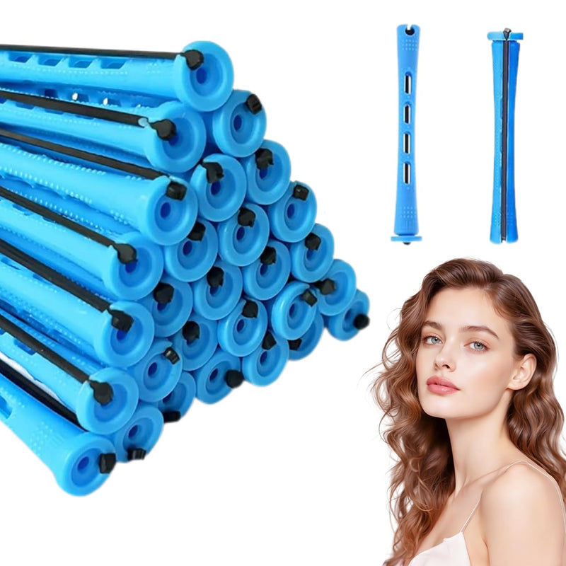  [AUSTRALIA] - 20 Pcs Perm Rods for Short Hair, Medium Curling Rods, Cold Wave Heatless Curling Rollers Set for Long Hair Natural Waves & Curls (0.35 Inches, Blue)