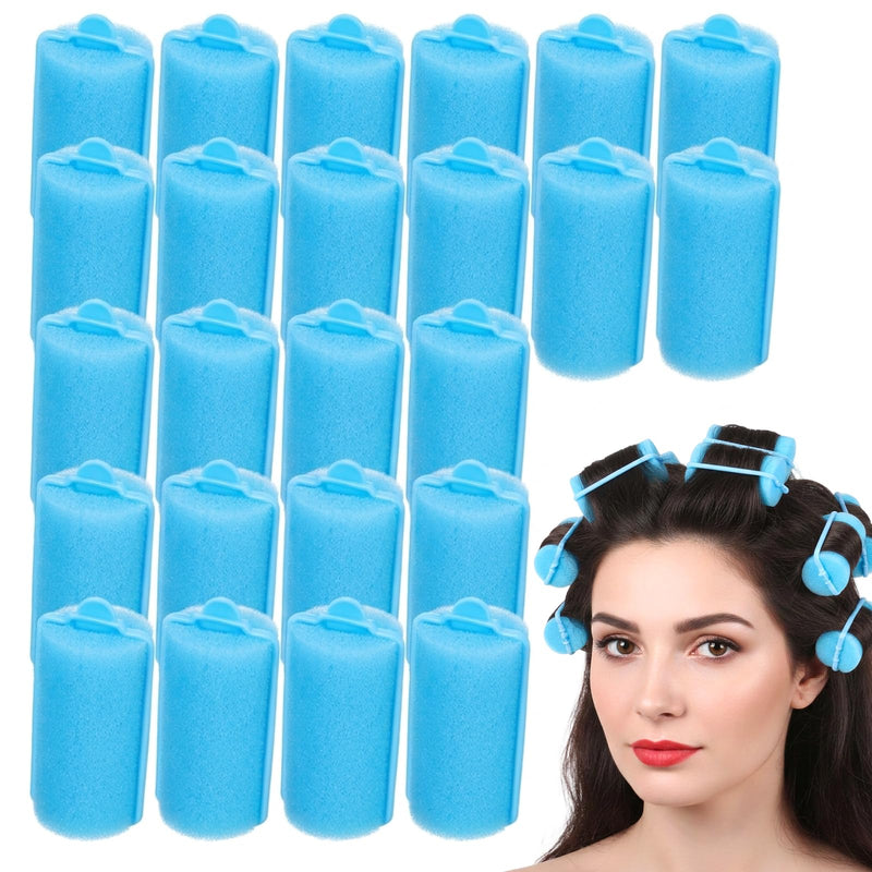  [AUSTRALIA] - 24Pcs Blue Sponge Rollers for Hair, Sponge Hair Rollers(2.36×1.18",Blue) | 6x3cm.Soft,Lightweight,No-Heat,Overnight Safe.80g Set.For All Hair Types,Curls,Bangs,Travel
