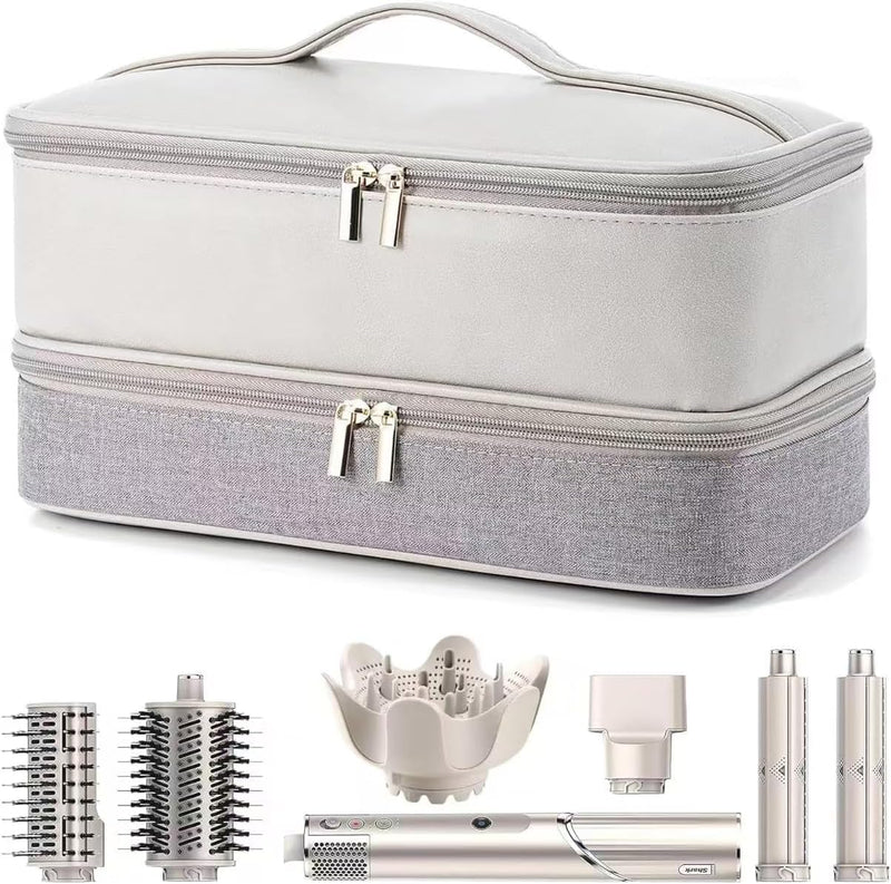 Double Layer Travel Case for Hair Styling Tools & Attachments, Water-Resistant Portable Carry Bag Organiser with Handle & Thick Padding, Storage Bag for Multi-Styler, Hair Dryer and Accessories (Gray)