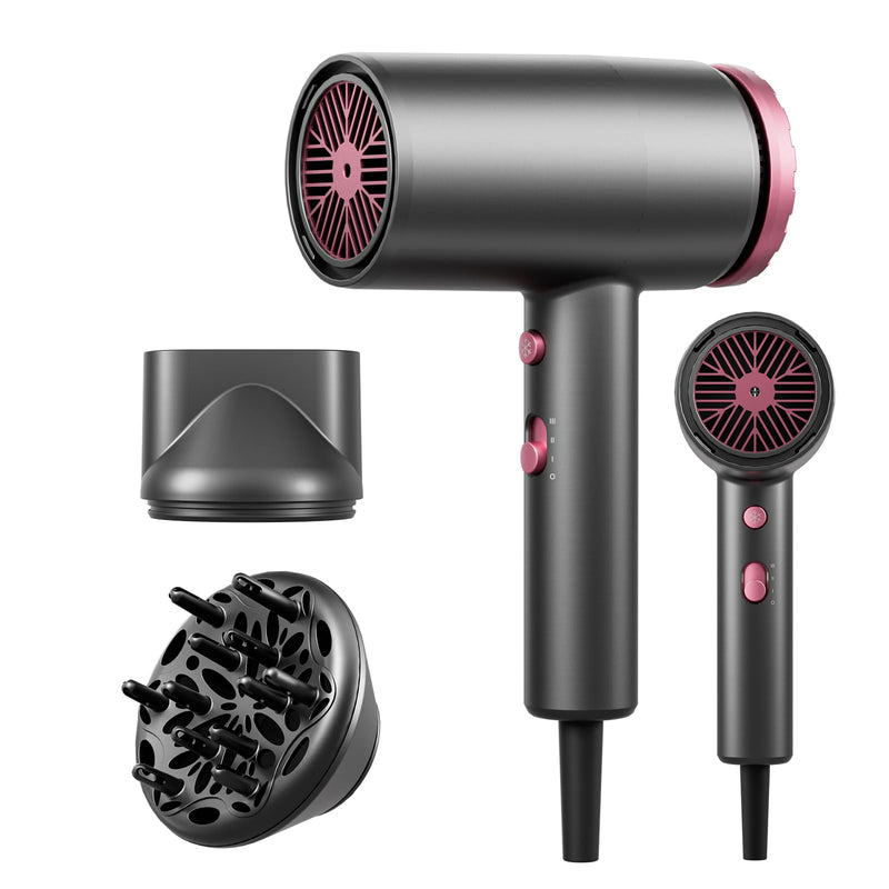 Hair Dryer Ionic Hairdryer, Professional Fast Drying Blow Dryer for Curly&Straight Hair with Diffuser&Concentrator, Lightweight Travel Hairdryer with 3 Speed&3 Temp&Cool Air for Women&Men