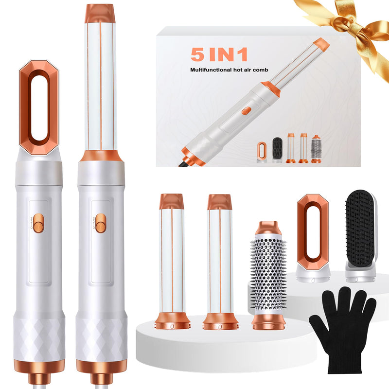 Hair Styler 5 in 1 Magic Styler, Air Styler Set with Curl Straighten, Volumise, Smooth and Drying for Styling, Hot Air Styler for All Hair Type/Length Gold