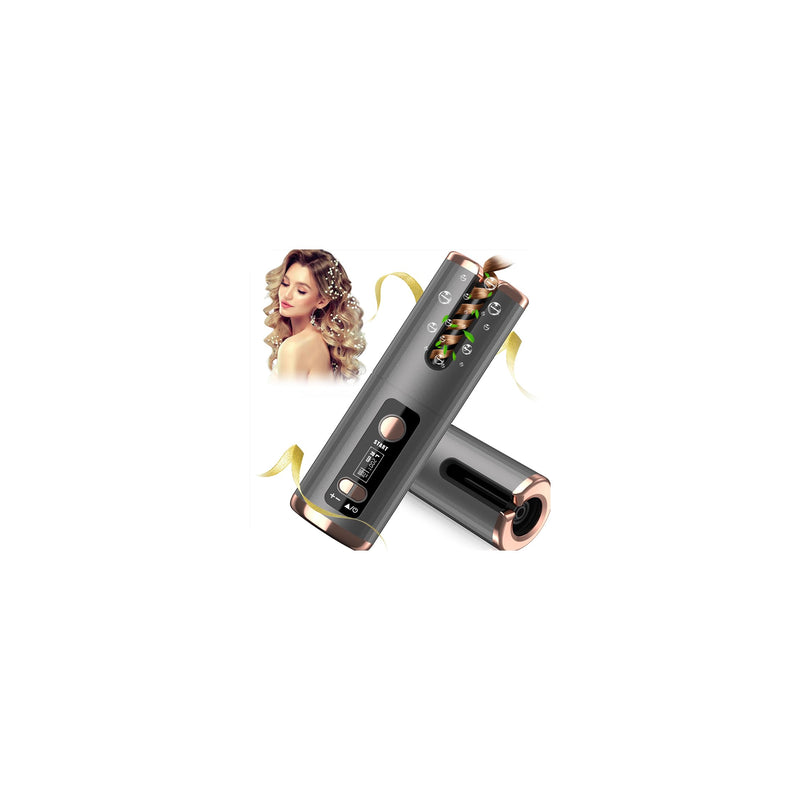 Cordless Hair Curler, Automatic Curling Iron Ceramic Rotating Hair Curler 6 Temperatures & Timer Settings 5000mAh Rechargeable Hair Curling Iron Wand for Curls Waves Anywhere (Bla) Bla