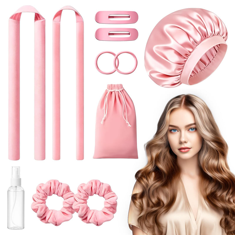 Overnight Hair Rollers, Pack of 11 Heatless Curls Band, Curlers Curls Without Heat with Non-Slip Hair, Curler Sleep Cap, Hairpin & Scrunchies, Wave Formers Hair Band for Long Medium Length