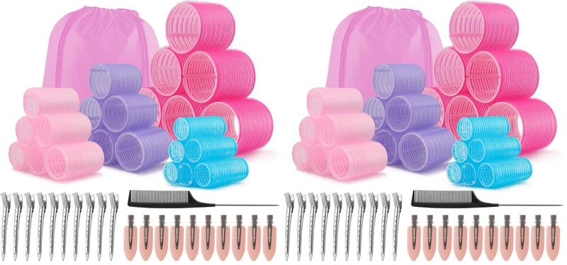 54 PCS Hair Rollers with Clips, Rollers for Hair, With Clips-Jumbo Large Medium Small Rollers,for All Hair Lengths DIY Hairdressing (Multicolor) (Pack of 2) Extra Large, Large, Medium, Small (Pack of 2)