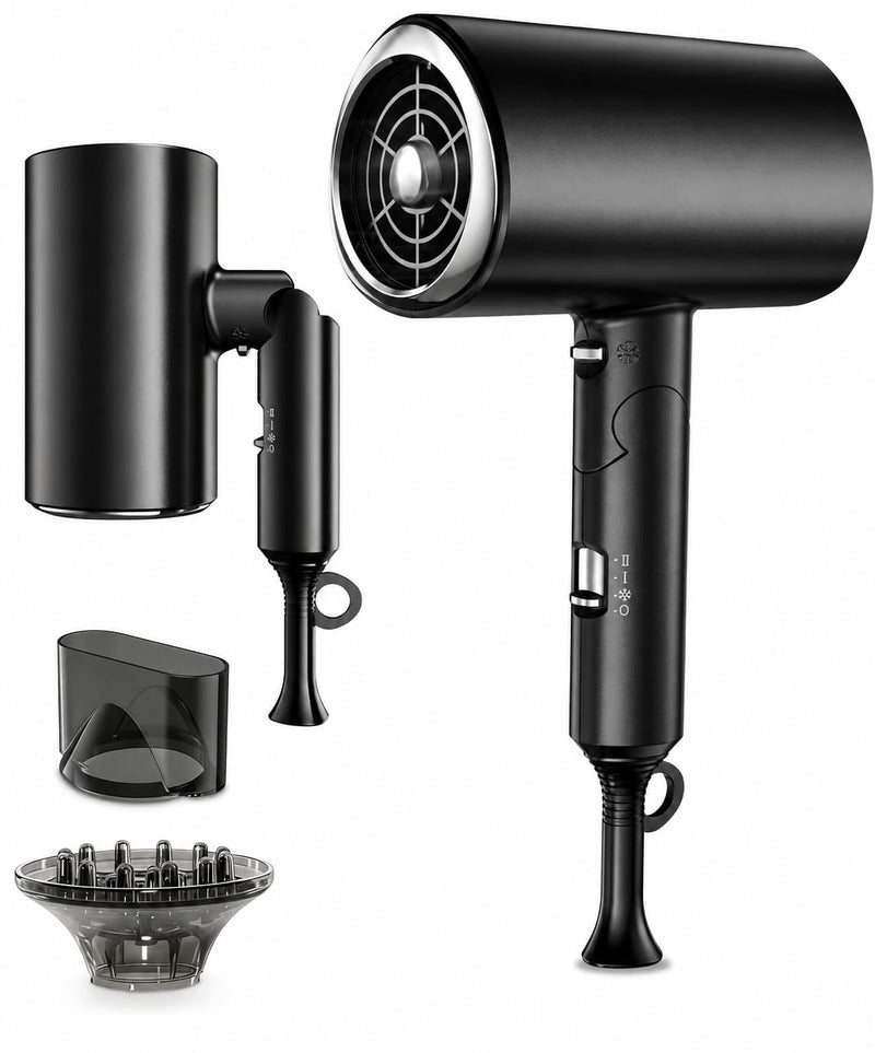  [AUSTRALIA] - Ionic Hair Dryer 2000W Fast Drying with Diffuser & Concentrator, Black | Fast Drying, Ionic Anti-Frizz, Cool Shot, Diffuser & Concentrator, Lightweight, Home & Travel Use