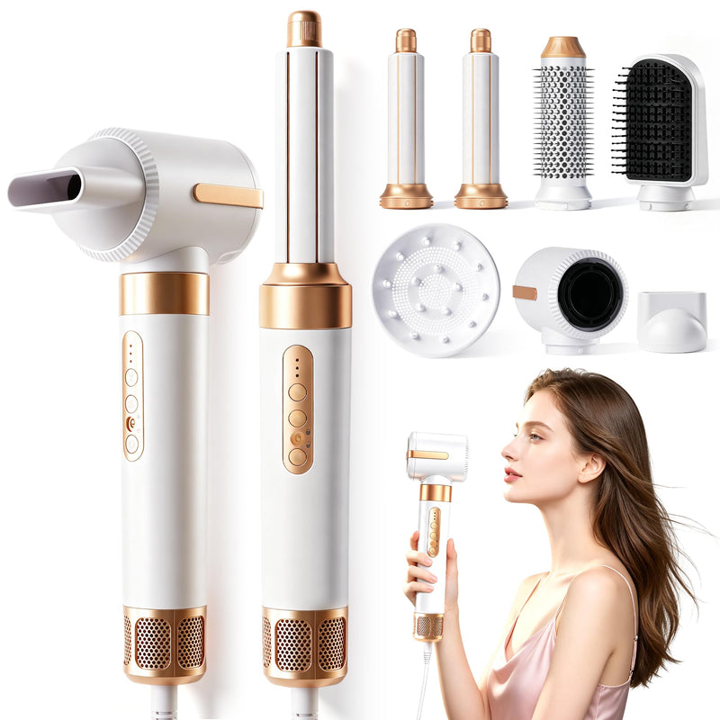 7-in-1 Hot Air Styler Set – 1400W Hair Dryer with Rotating Styling Brush for Straightening,Curling,Volumising & Smoothing – At-Home Salon Hair Kit for All Hair Types, Ideal Gift