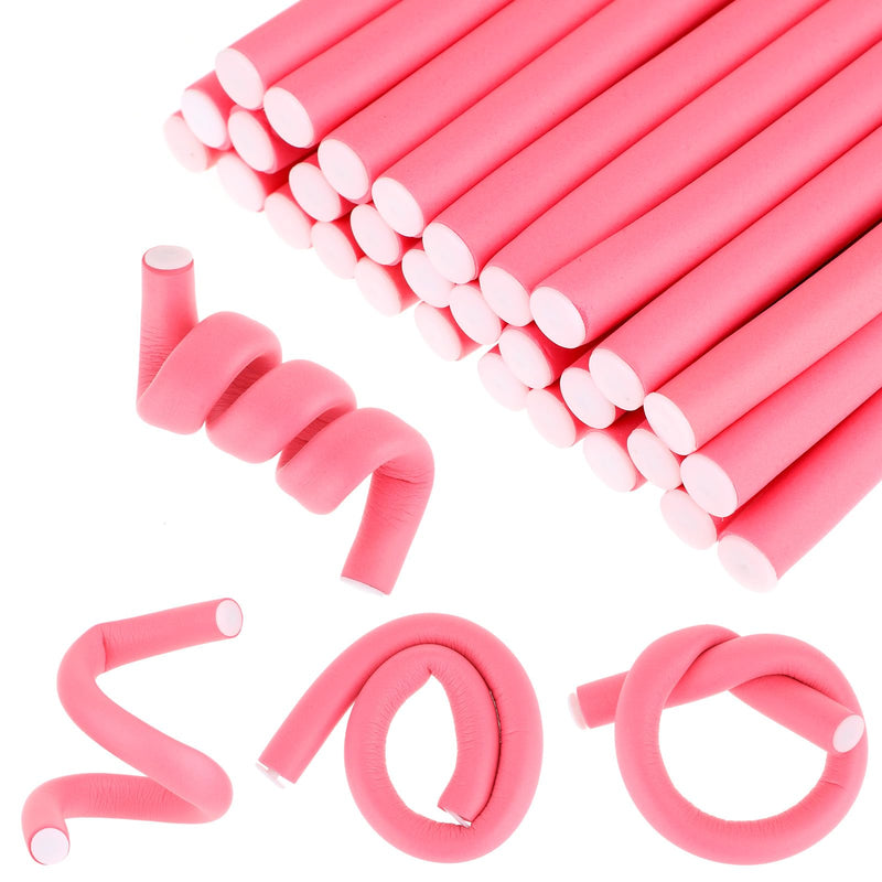 Xindojuz 30 PCS Flexible Heatless Curling Rod (10 mm) | Skinny Small Flexi Rods Soft Twist Foam Tiny Hair Rollers for Tight Curl Women Girls Home Use Long Medium Short Hair Pink 10 mm