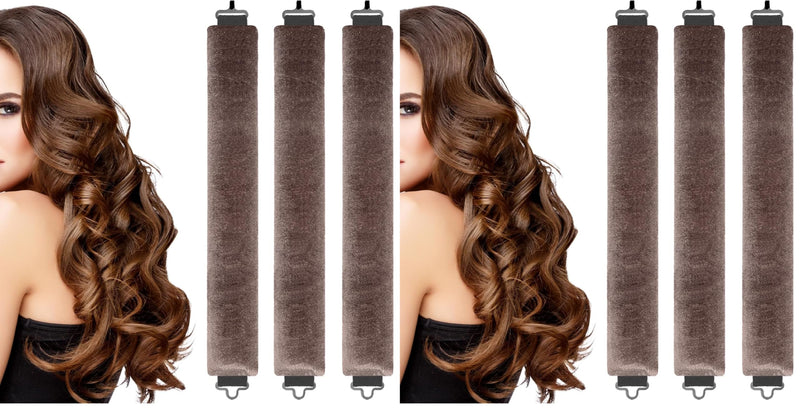 3 Pcs Heatless Curlers Headband Hair Styling Set - No Heat Blowout Rods for Long Short Wavy Hair DIY Styling (Brown) (Pack of 2) Brown 1 count (Pack of 6)