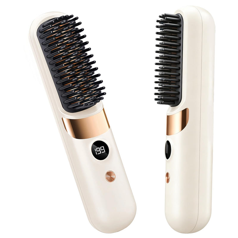 5-in-1 Cordless Hair Straightener Brush, Go Brush Pro USB Rechargeable Hot Brush, 4 Heat Settings Hair Styling Brush with Negative Ion, Portable Heated Brush for Travel & Everyday Use