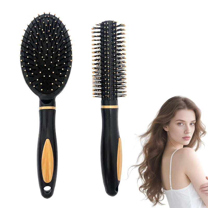 Round Hair Brush & Cushion Hair Brushfor Quick Blow Drying & Styling, Smoothing Vented Barrel Ergonomic Handle Fast Drying Round Brushes Hair for Women Salon Home All Types Volume Tool