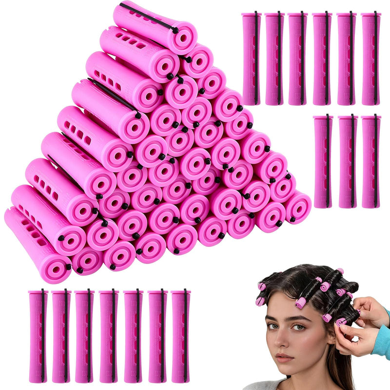 60 Pack 0.75 Inch Cold Wave Perm Rods Purple Plastic Hair Curlers with Caps and Bands Salon Hair Styling Rollers for Home and Professional Use