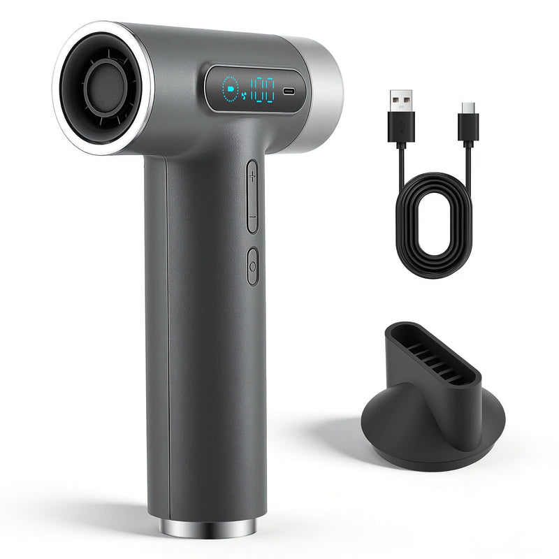 Hair Dryer Cordless, 300W Fast Drying Blow Dryer with Digital Screen, 27000mAh Rechargeable Portable Travel Hairdryer, 100000RPM, 100 Speeds, USB Charging, Hot & Cold Wind for Travel,Camping (Grey) Grey