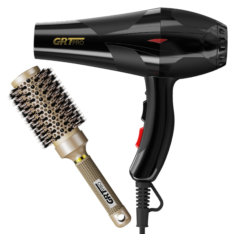 3500W Professional Ionic Hair Dryer with 45mm Round Styling Brush Set, AC Motor Fast Dry Blow Dryer with Diffuser & Nozzles, Hot & Cold Air Salon Hair Dryer for Frizz Control & Long Hair Styling