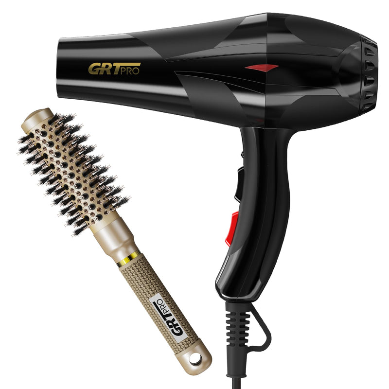 3500W Professional Ionic Hair Dryer with 25mm Round Styling Brush Set, AC Motor Fast Dry Blow Dryer with Diffuser & Nozzles, Hot & Cold Air for Short Hair Styling & Frizz Control