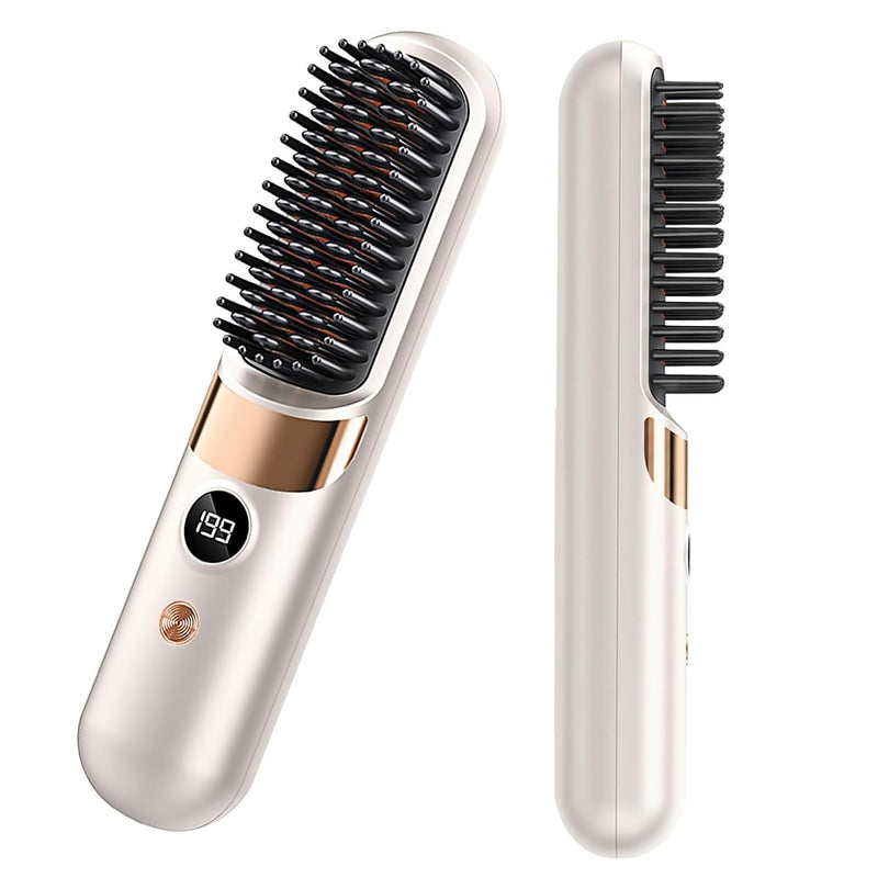  [AUSTRALIA] - Glow Wave Heated Brush, Cordless Hair Straightener Brush - Portable Rechargeable Ceramic Hair Styling Brush with 4 Adjustable Heat Modes & LED Display, Perfect for Travel & Everyday Use