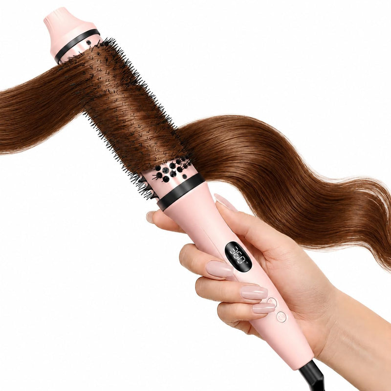 Bopcal Thermal Brush 38mm / 1.5 Inch, Heated Round Brush for Volume, Smooth Blowout Look & Soft Curls, Ionic Hot Brush with 6 Heat Settings, Dual Voltage Travel Styler, UK Plug, Soft Pink