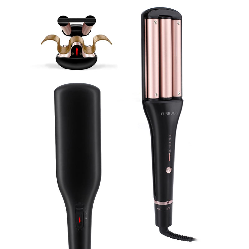 [AUSTRALIA] - Mermaid Hair Waver - 4 Adjustable Heights for Short Medium Hair | Beach Waves Curling Iron with Ceramic Coating, 5 Heat Settings, 1h Auto Shutoff, 100V-240V | Includes 2 Clips, Glove and Mat 19/25/28/32mm