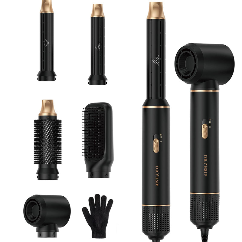 Dryhsip 5 in 1 Hot Air Styler, Multifunctional Hair Dryer Brush, Detachable Styling Tools with Curler, Straightener, Volumizer, Portable Lightweight Hairdryer for All Hair Types (Ink) Ink