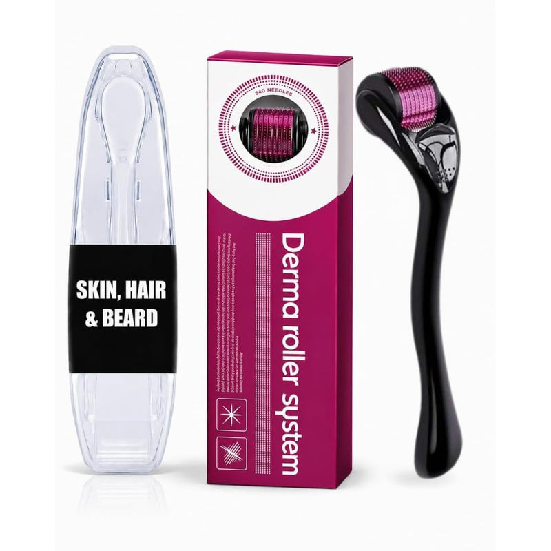 Derma Roller 0.5mm – 540 Titanium Microneedling Roller for Beard and Hair Growth for Men – Supports a Thicker, Fuller Look, Scalp Care, Skincare and Enhanced Serum Absorption at Home Routine