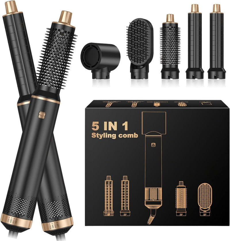 Airbrush 5 in 1 Multi Hair Styler Blowdry Brush Hairdryer Hot Magic Air Styler Set for Women, Hair Styling Appliances with Curl Straighten Wavy Smooth, All Hair Type/Length (Black) Black