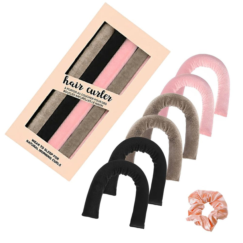 6PCS Heatless Hair Curler Set No Heat Overnight Curls Ribbon Soft Satin Foam Rollers For Heat-Damage Free Styling With Rose Gold Scrunchie For Women Adults Everyday Wear And Parties Hair Accessories