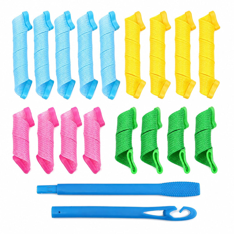 Spiral Hair Rollers, 17 Heatless Mesh Curlers With 2-Piece Styling Hook | Flexible Sleeves In 4 Colours, Connectable Tool Feeds Strands Through, Across Hair Lengths And Textures, Home Or Travel 2 Pack