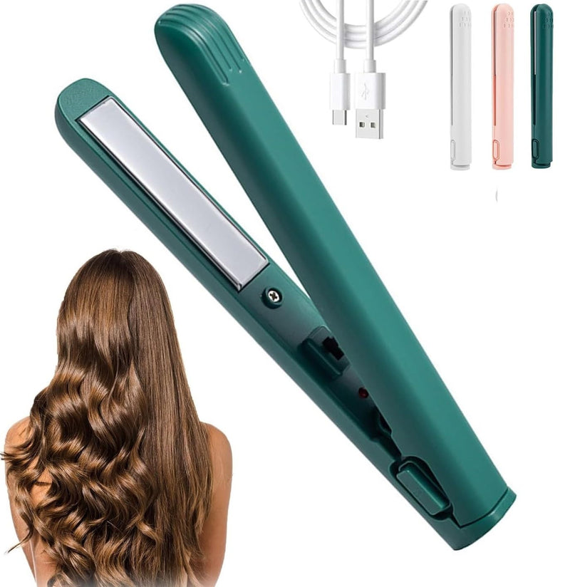 2026 New Mini Dual Purpose Curling Iron, 2 in 1 Mini Curling Wand and Flat Iron, 10s Fast Heating Hair Curler for Short Hair, Portable Curling Tongs Travel Size (Green) Green
