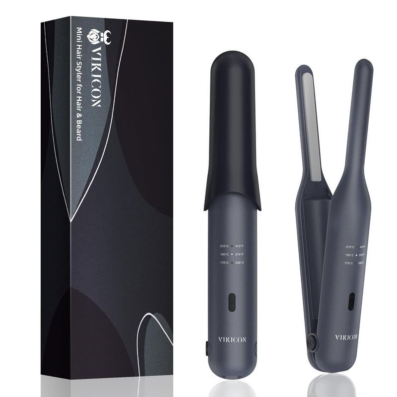  [AUSTRALIA] - VIKICON Beard Straightener for Men with 3 Heat Settings, Thin Hair Curler | Cordless Rechargeable Pencil Straighteners and Curler, Portable for Beard, Short Hair, Pixie Cuts, Daily Hair Styling, Black