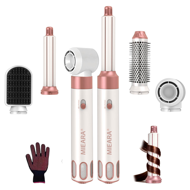 5 in 1 Hair Styler & Air Styler, 1000W Ionic Hair Dryer with 3 Heat Settings, Auto Wrapping Hair Curlers, Hot Air Brush, Straightening Brush for Quick Styling and Volumising for All Hair Types Peachy