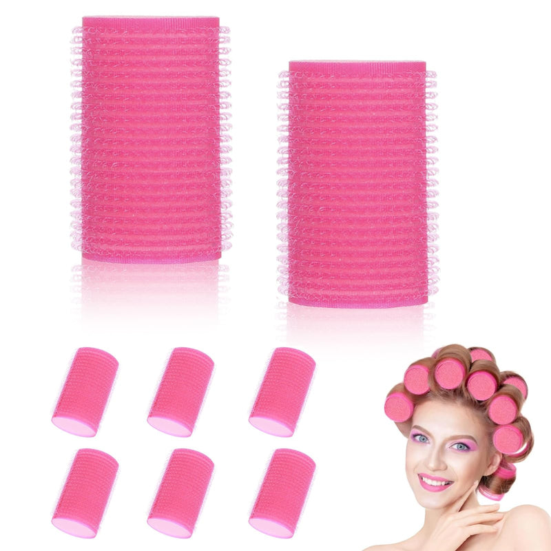 8 PCS No Hair Breakage Rollers, Large Self Grip Hair Curlers for Crown Volume, Heatless Sponge Sleep in Rollers, Volumising Velcro Hair Styling Tools for Long Short Hair, Pink