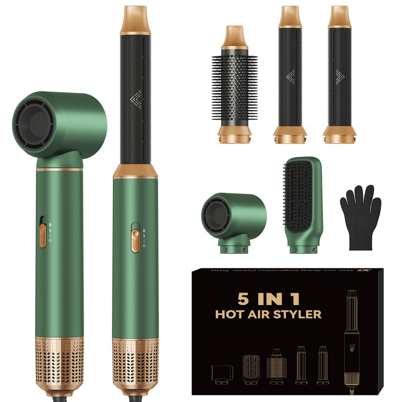  [AUSTRALIA] - 5 in 1 Hair Styler, Hot Air Styler 5 in 1 Blow Dryer Brush & Volumizer | Air Brush 5-in-1 Hair Styler Brush Auto Hair Curler 5-in-1 Hot Air Brush for Women Green