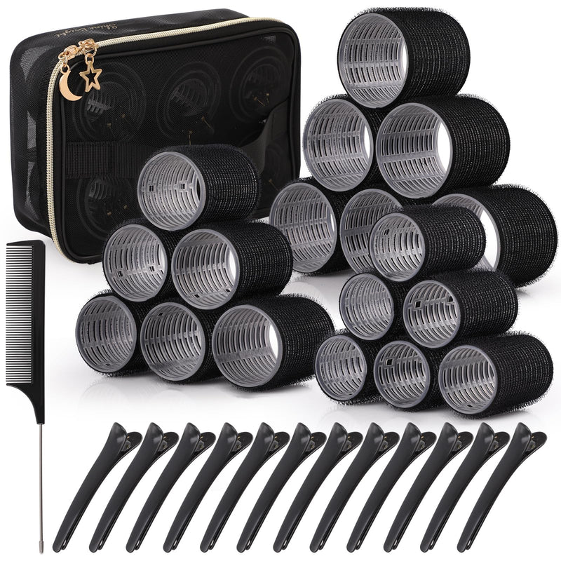 Simpeak 32Pcs Hair Rollers Set, Self-Grip Hair Curlers Set includes 18Pcs Rollers(60mm/48mm/36mm), 12 Clips, 1 Comb and Storage Bag for Long Medium Short Volume Curls