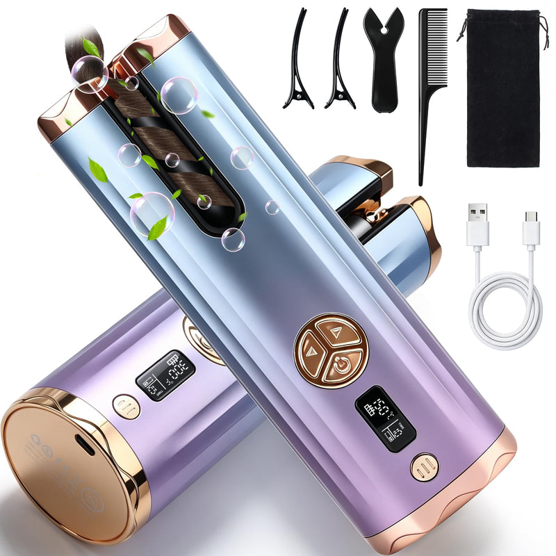 Automatic Hair Curler, dual-temperature display (°C and °F), Curling iron with 6 Temperature Settings,equipped with a 5200mAh battery with left-right rotation function,suitable for home and travel use