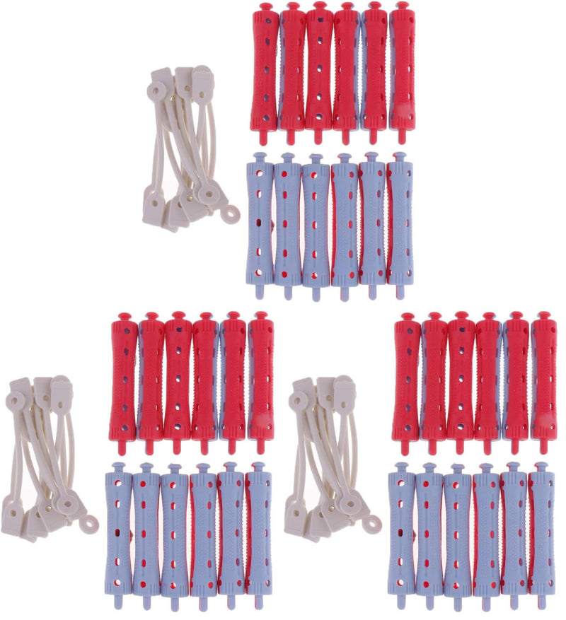  [AUSTRALIA] - zalati Perm Rods Hairdresser Curlers Salon Beauty Care Hairstyling Hairdressing 12pcs/ Set - 7 x 1.5 cm Red & Grey (Pack of 3) 1 count (Pack of 3)