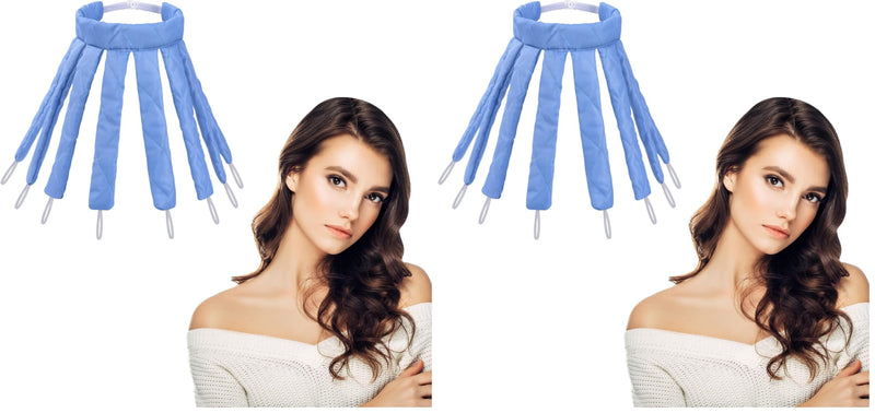  [AUSTRALIA] - URAQT Heatless Curling Rod Headband, Octopus Design No Heat Hair Curlers for Long Hair, Soft Sleeping Overnight Silk Ribbon Hair Rollers Lazy Curler Set DIY Hair Styling Tools (Blue) (Pack of 2) Blue 1 count (Pack of 2)