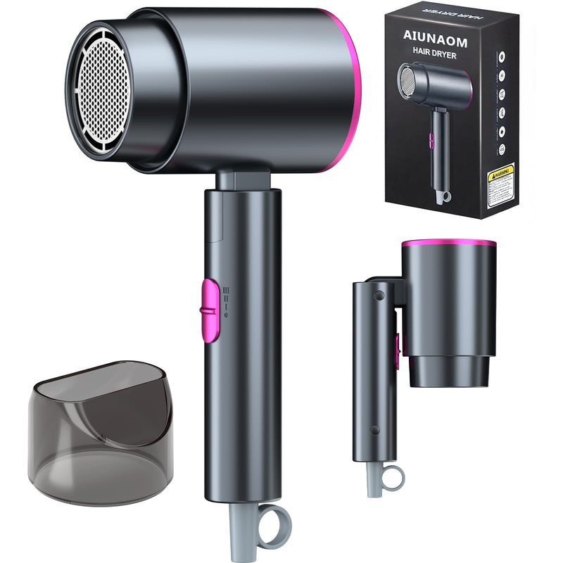 AIUNAOM Travel Hair Dryer 2000W Fast Drying,Foldable Hair Dryer with Cool Shot, Lightweight Compact Design, Professional Blow Dryer Featuring Negative Ion Technology, Overheat Protection Gray Purple