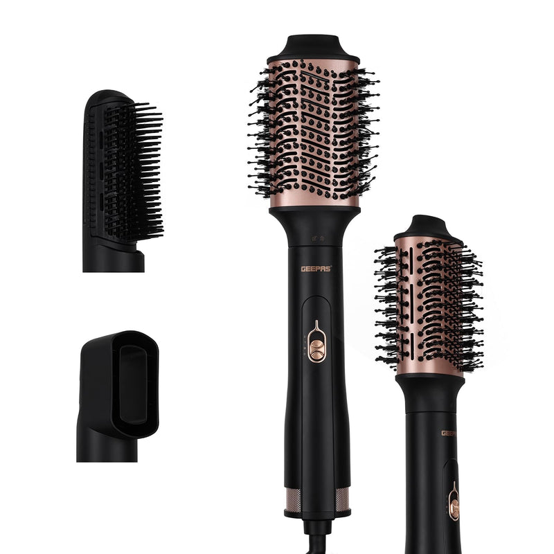 GEEPAS 3-in-1 Hot Air Styler 1200W Hair Dryer Ionic 3 Heat & 3 Speed | Ellipse Air Hairbrush Wind Collector & Straight Half Hairbrush Cool Shot