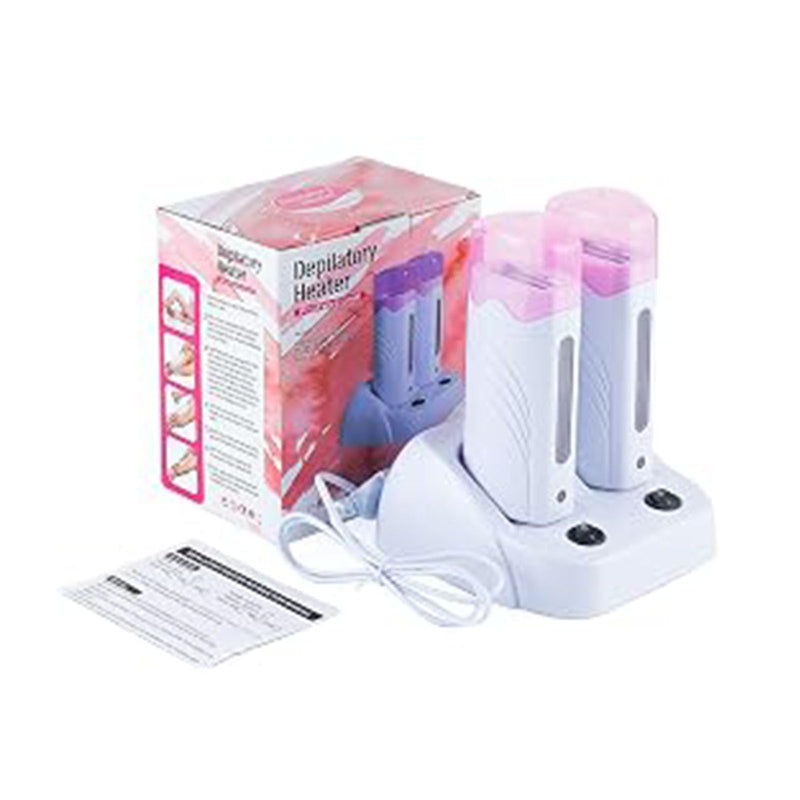 Electric Roll On Wax Warm Machine,Double Wax Roller Heater | Wax melter with wax cartridge for hair removal, with stand,Depilatory Waxing Heater for Home Salon Use Pink