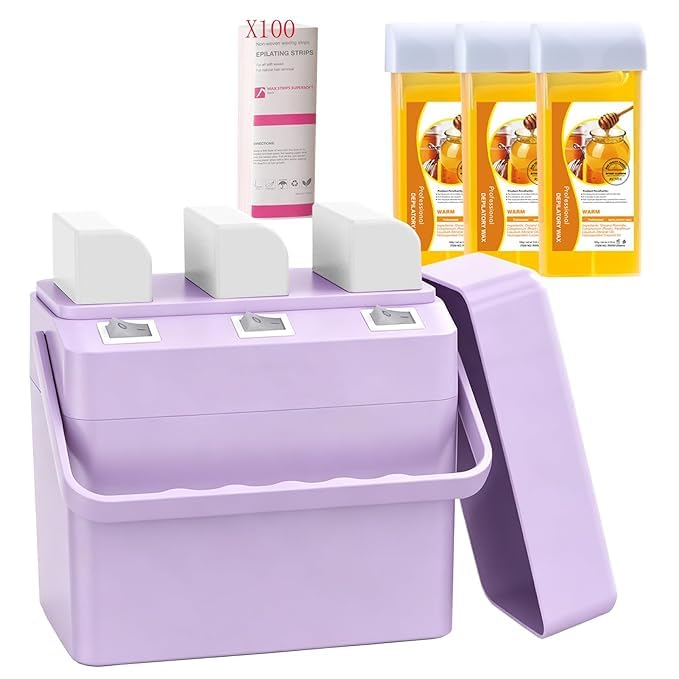 Roll On Wax Kit Warmer 3 IN 1 Waxing Kit for Hair Removal, Triple Roll-On Wax with 3 Honey Wax Cartridge Wax Roller Refill for Legs Arms and Underarm, Upgrade Heating System-Just 13 Mins Fast 300 ml (Pack of 1) Purple