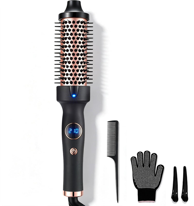  [AUSTRALIA] - Thermal Hair Brush, 38MM Heated Round Brush for Long Dry Hair, Curling Iron & Straightener, 3 Temperature Settings up to 210°C, 30s Fast Heating, Anti-Scald Nylon Bristles