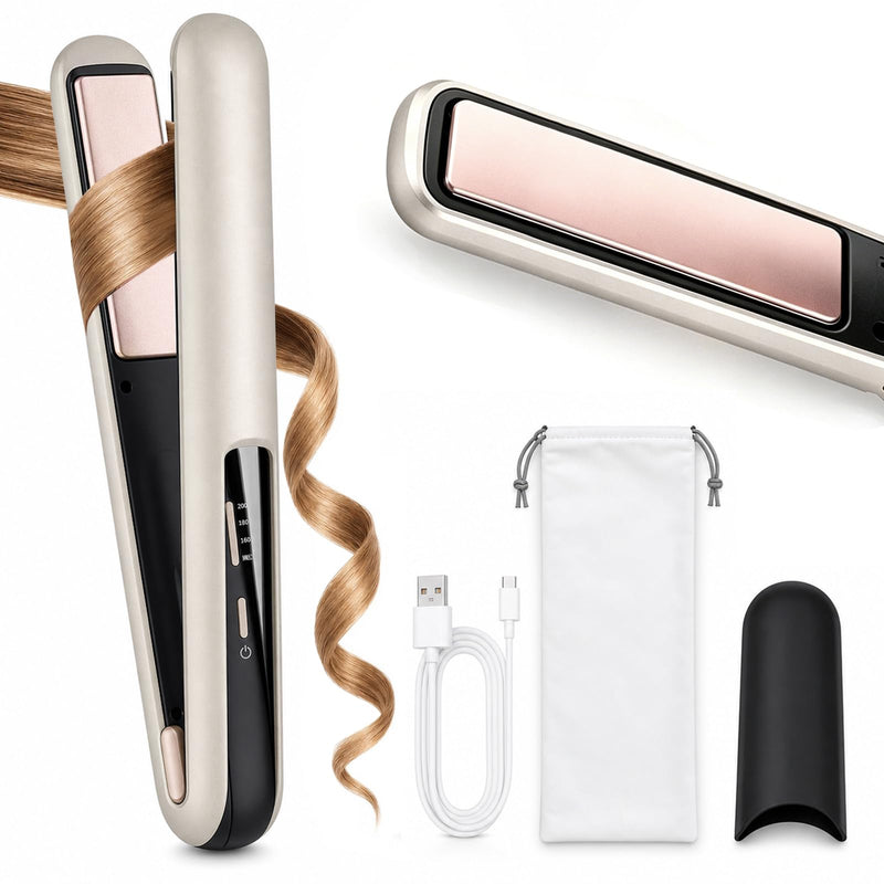 Mini Cordless Hair Straighteners for Women 5000mAh, 2 in 1 Travel Hair Straightener | Wireless Portable Hair Curler with USB Charging | Mini Curling Iron, 3 Heating Modes, Reduce Frizz