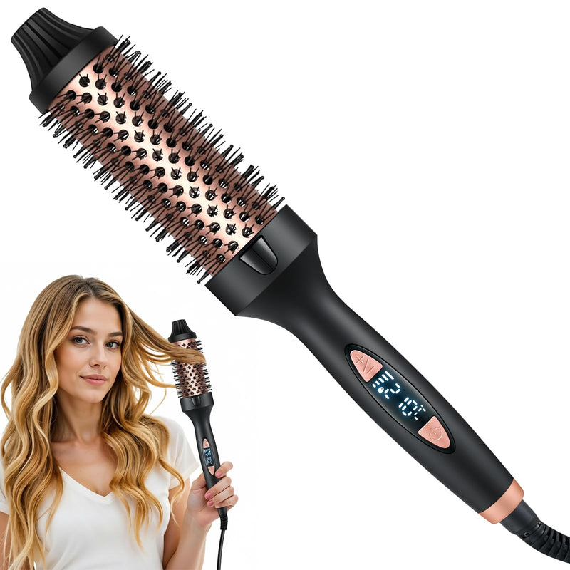 Thermal Brush 38 mm, Ionic Thermal Brush Round Brush for Volume, Curls, Ceramic Heating Brush with 5 Temperature Levels, Curling Brush for Voluminous & Curly Hair, 30s Quick Heating (Black)