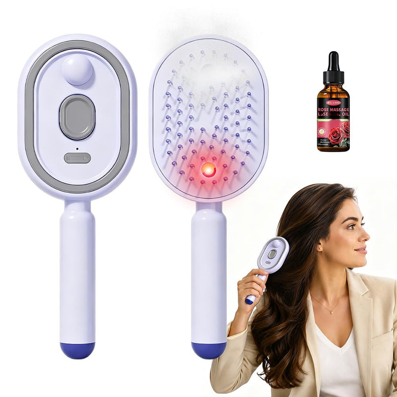 Electric Spray Air Cushion Massage Comb, Rechargeable Detangling & Anti-Frizz Hair Brush, Hair Brush with Water Spray, Self-Cleaning Anti-Tangle, Steam Hair Straightener for Wet & Dry Hair(Purple)