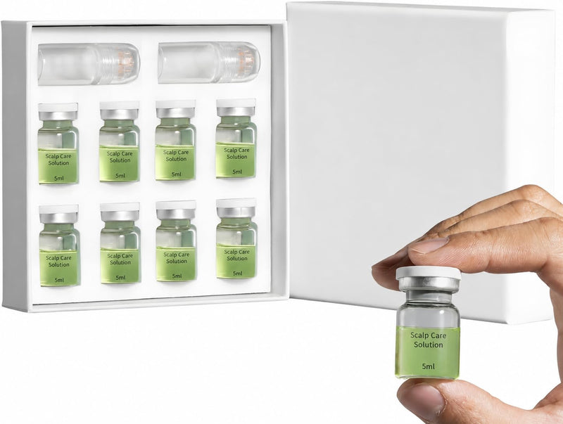 Hair Regrowth System with Micro-Infusion - Hair Density Care Kit | Scalp Serum for Men & Women, Microneedle Hair Roller Set with 2 Rollers & 8 Serums Refills