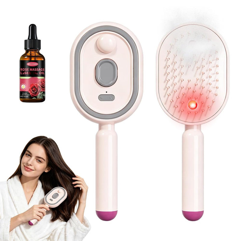  [AUSTRALIA] - Electric Spray Air Cushion Massage Comb, Rechargeable Detangling & Anti-Frizz Hair Brush, Hair Brush with Water Spray, Self-Cleaning Anti-Tangle, Steam Hair Straightener for Wet & Dry Hair(Pink)