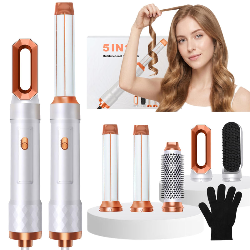 5 in 1 Hair Styler Hair Dryer Set, Airbrush 5 in 1 Hairstyler Air Curler, Hair Dryer Brush, Brush Hair Dryer, Hot Air Brush, Hairdryer, Air Styler 5 in 1 for All Hair Type/Length Off-white