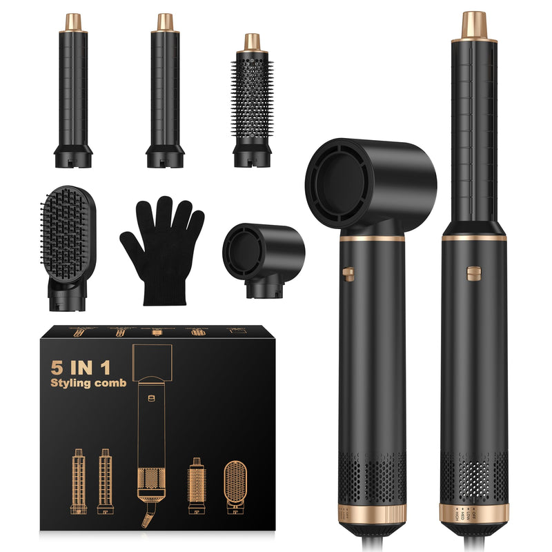Hairstyer 5 in 1 Hair Styler Air Brush Airbrush 5 in 1 Air styer | Airstyler Multi-Blow Dryer Brush Set with Curl, Straighten, Wavy, Smooth, Magic Styler for All Hair Types and Lengths Black