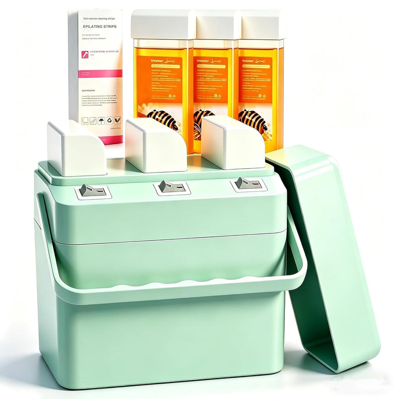 3 IN 1 Roll On Waxing Kit, Fast Heating Wax Warmer Machine with 3 Honey Wax Roller Refill, Wax Roller Heater Kit for Full Body Hair Removal, Ideal for Home & Salon Green