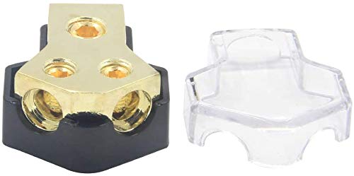  [AUSTRALIA] - RKURCK Power Distribution Block, 2 Way 0/2/4 AWG Gauge in, 4/8/10 Gauge Out, 2 Way Car Audio Stereo Amp Distribution Connecting Block for Audio Splitter (1 in 2 Out) with Screw Sets 2 Pack 2 Way with Screw 2pcs