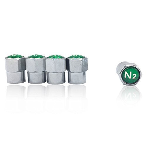 GODESON Chrome Plated Brass Tire Valve Stem Caps N2 Nitrogen Sign Logo on The Top, 5 pcs/Set (Additional 1pcs Spare). Green - LeoForward Australia